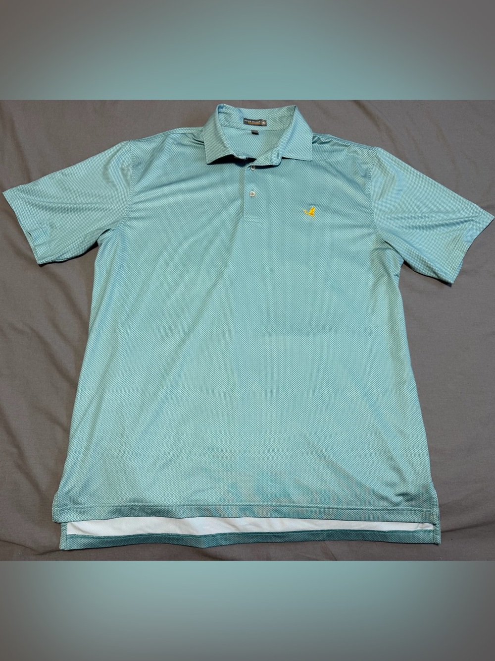 Peter Millar Summer Comfort Golf Polo Shirt Mens Large Teal Diamond Pattern